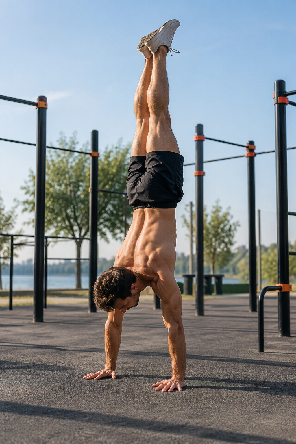 Atleet aan de rekstok bij zonsondergang